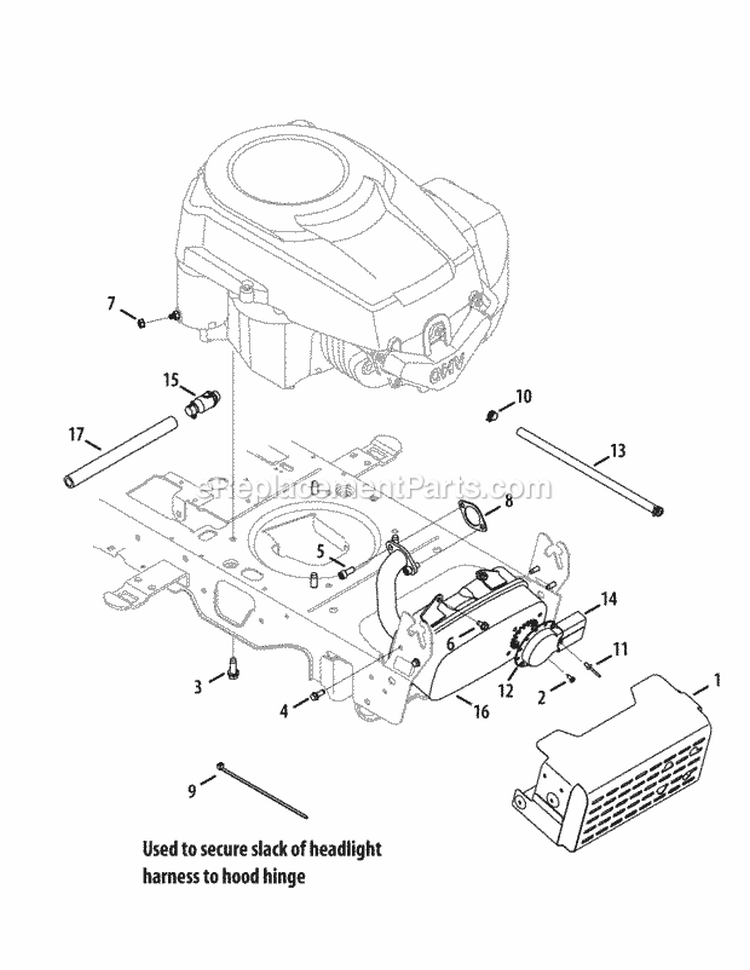 Engine Accessories Diagram and Parts List for 13AX90YT001 2010 Yard Man Lawn Tractor